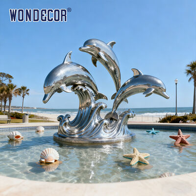 Large-Scale Metal Animal (Dolphin) Stainless Steel Sculpture for Outdoor Pool Fountain