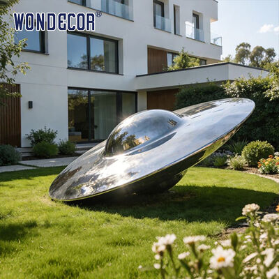 Modern Polished Stainless Steel UFO Flying Saucer Sculpture Outdoor Decor for Contemporary Villa Garden
