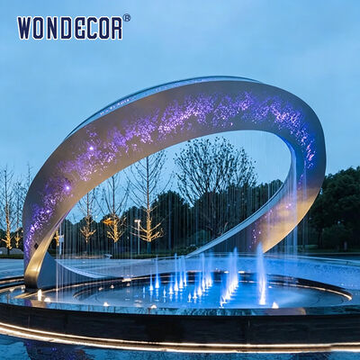 Large outdoor park square fountain stainless steel sculpture