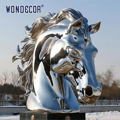 Extra Large Light Luxury Abstract Geometric Faceted Mirror Stainless Steel Horse Head Sculpture, Urban Landmark Landscape Art Statue For Outdoor Commercial Plaza
