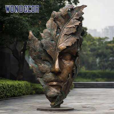 Outdoor Abstract Art Bronze Sculpture Leaf Face Statue